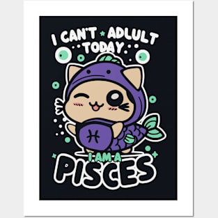 I can't adult today, I am a Pisces - Funny Zodiac Sign Posters and Art